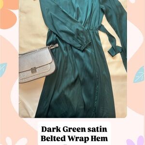 Elegant Dark Green Satin Wrap Dress